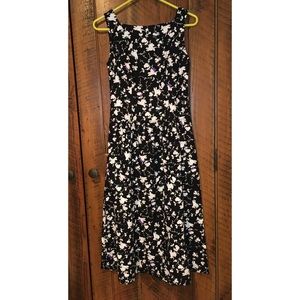 Vintage Lanz Originals Black White Floral Sleeveless Prairie Dress Made in USA